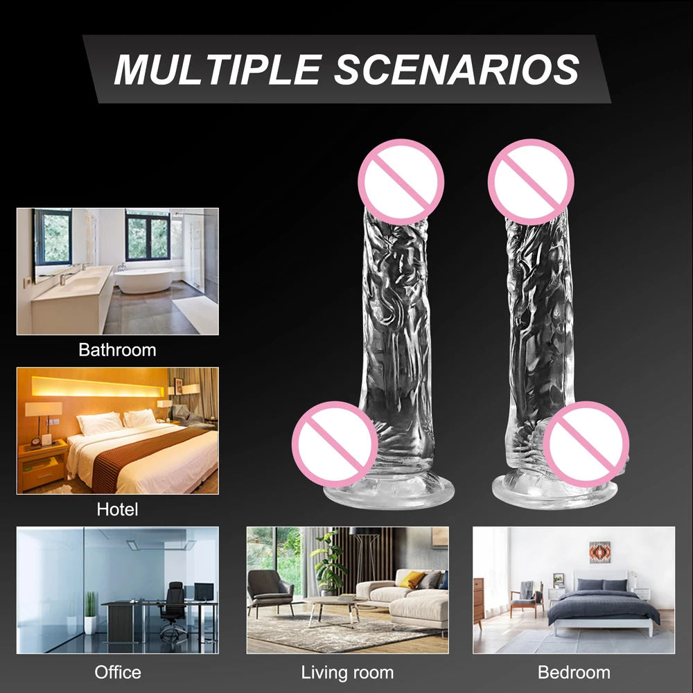 Gode en MSI douce transparente pour femmes et hommes, fausse bite réaliste, ventouse de pénis, plug anal, jouets sexuels vaginaux et anaux, 4 TANTransparent