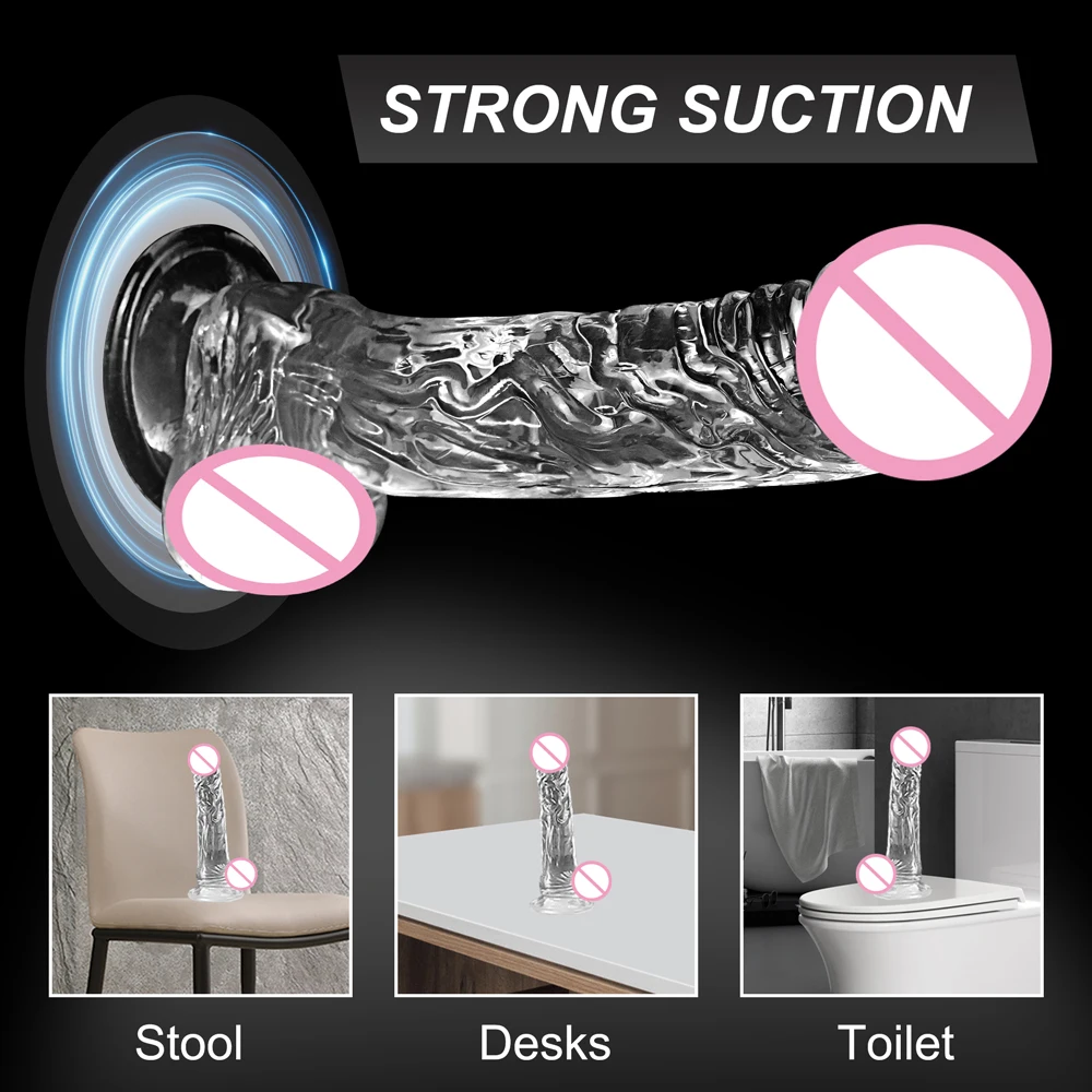Gode en MSI douce transparente pour femmes et hommes, fausse bite réaliste, ventouse de pénis, plug anal, jouets sexuels vaginaux et anaux, 4 TANTransparent