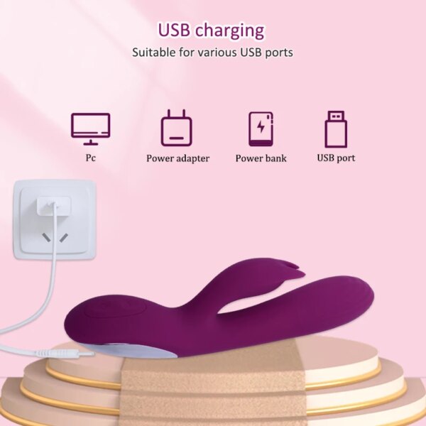 Vibromasseur point G lapin pour femme, clitoris, continents, touristes, stimulateur vaginal, masseur vaginal, mastjaune, gode pour adulte, jouets sexy, 2 en 1 – Image 5