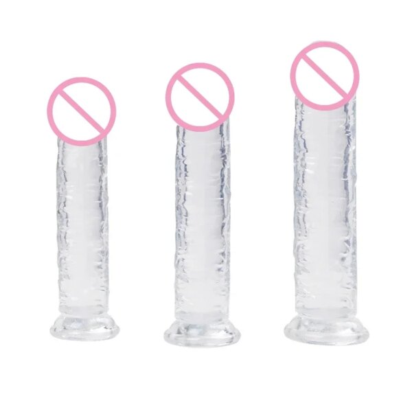 Godemiché Réaliste en Silicone Transparent avec Ventouse pour Femme, Jeu Mains Libres, pour le Sexe, le Point G, le Jaune d'Adulte – Image 5