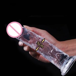 Godemiché Réaliste en Silicone Transparent avec Ventouse pour Femme, Jeu Mains Libres, pour le Sexe, le Point G, le Jaune d'Adulte