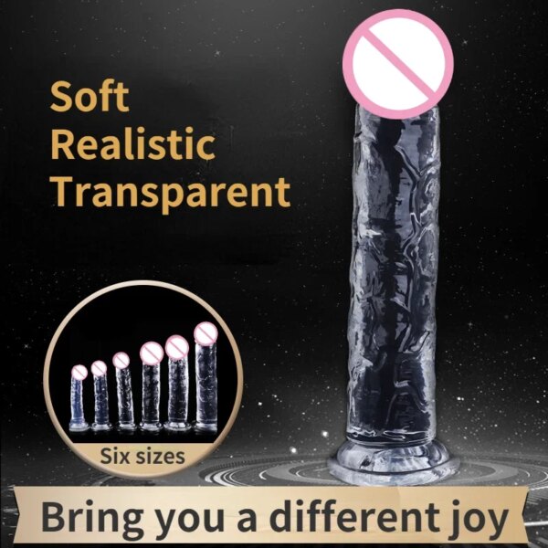 Godemiché Réaliste en Silicone Transparent avec Ventouse pour Femme, Jeu Mains Libres, pour le Sexe, le Point G, le Jaune d'Adulte – Image 2