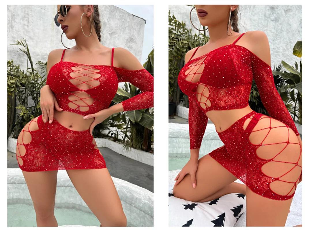 Bas résille à manches longues en biscuits pour femmes, lingerie transparente, sexy, une pièce