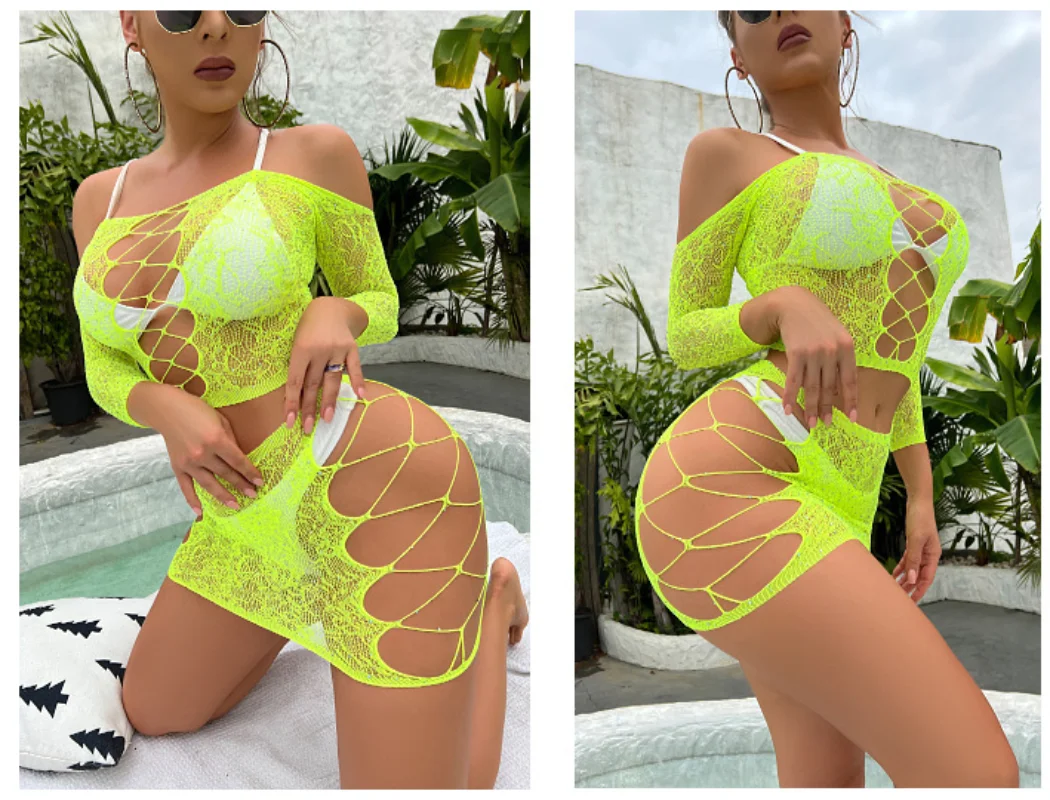 Bas résille à manches longues en biscuits pour femmes, lingerie transparente, sexy, une pièce