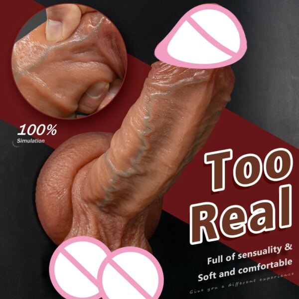 Pénis réaliste en silicone double couche pour hommes et femmes, gode super grand, jouets sexuels doux, masturbateur féminin, ventouse, gode éducatif – Image 5