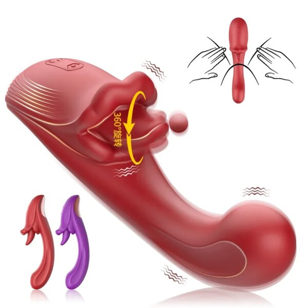 Vibromasseur 2 en 1 pour femmes avec langue injuste, clitoris féminin, clitoris, point G, jouets sexuels pour adultes – Image 3