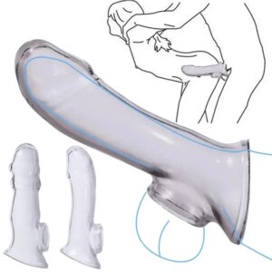 Godemiché avec Manchon de Pénis pour Homme, Boucle d'Éjaculation Retardée, Agrandissement du Genre, Jouets Sexuels, Anneaux de Pénis Retardés, Produits pour Adultes 7.0, 18