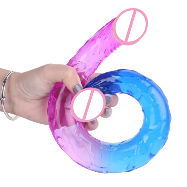 Gode Réaliste à Double Extrémité, Flexible, Éducatif, Long Dong pour Jeu Anal Double Face, ÉthiLiban ateur de Point G, Jouets Sexuels pour Couple de Femmes – Image 4