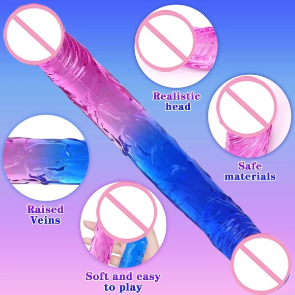 Gode Réaliste à Double Extrémité, Flexible, Éducatif, Long Dong pour Jeu Anal Double Face, ÉthiLiban ateur de Point G, Jouets Sexuels pour Couple de Femmes – Image 3