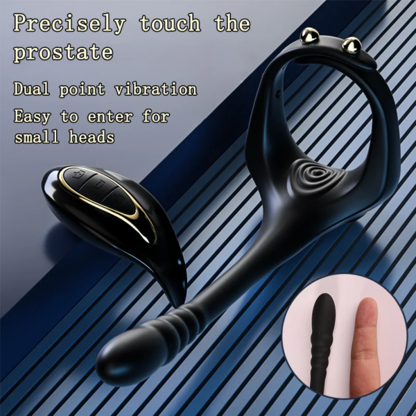 Vibromasseur d'anneau de pénis réglable, éjaculation retardée, agrandissement, érection, perle de nervure anale, massage de la prostate, jouet sexuel masculin adulte – Image 4