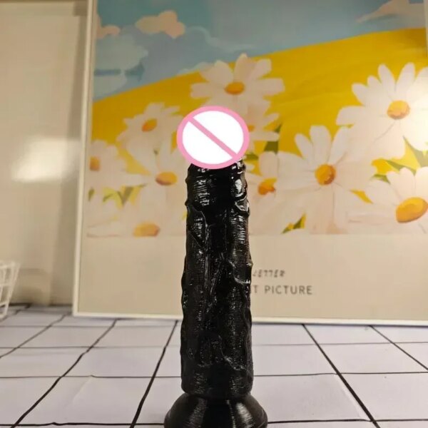 Jouets sexuels noirs pour femmes adultes, gode réaliste, gode éducatif avec ventouse, vagin anal, masturbateur, plug anal, bite, pénis, pénétration – Image 5