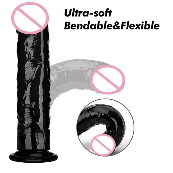 Jouets sexuels noirs pour femmes adultes, gode réaliste, gode éducatif avec ventouse, vagin anal, masturbateur, plug anal, bite, pénis, pénétration – Image 4