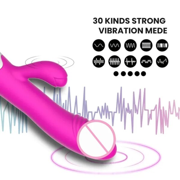 Vibromasseur lapin en silicone pour femme, gode point G, 30 vitesses, masseur de vagin et de clitoris, jouets sexuels pour adultes – Image 2