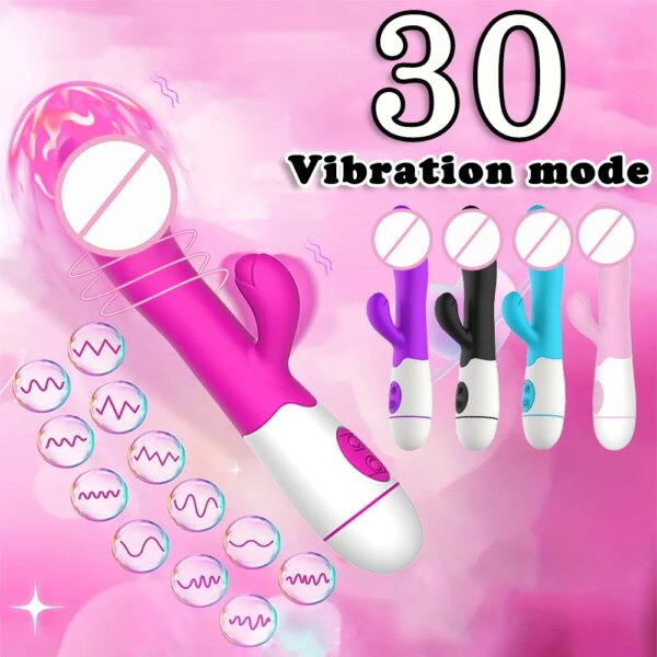Vibromasseur lapin en silicone pour femme, gode point G, 30 vitesses, masseur de vagin et de clitoris, jouets sexuels pour adultes