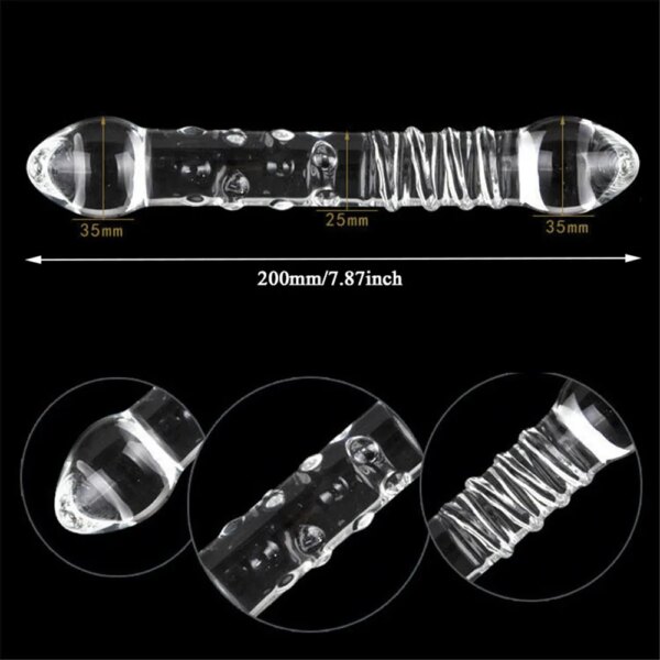Gode en verre Pyrex pour femme, faux pénis, perles anales en cristal, plug anal, masseur de prostate, point G, jouets de masturbation, 195x33mm – Image 3