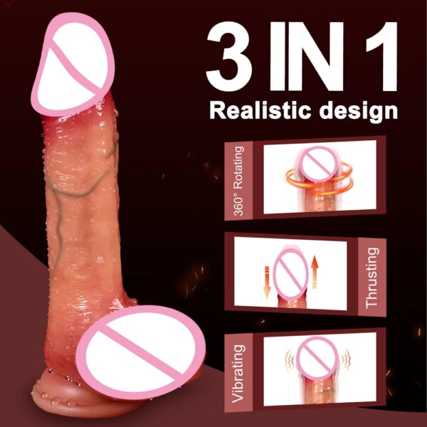 Vibromasseur télescopique pour femme, gros pénis, gode réaliste, prise anale avec poussée chauffante, jouets sexuels pour adultes, UNIS isseur féminin – Image 4