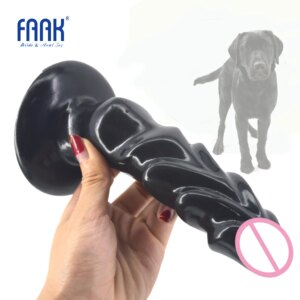 FAAK-Godemiché courbé pour chien, fausse bite nervurée, forte aspiration, stimulation extrême du point G, jouets sexuels pour femmes