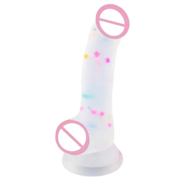 Gode à confettis en silicone transparent, gode réaliste avec ventouse de bain pour jeu mains libres, pénis réaliste pour femmes et couples – Image 5