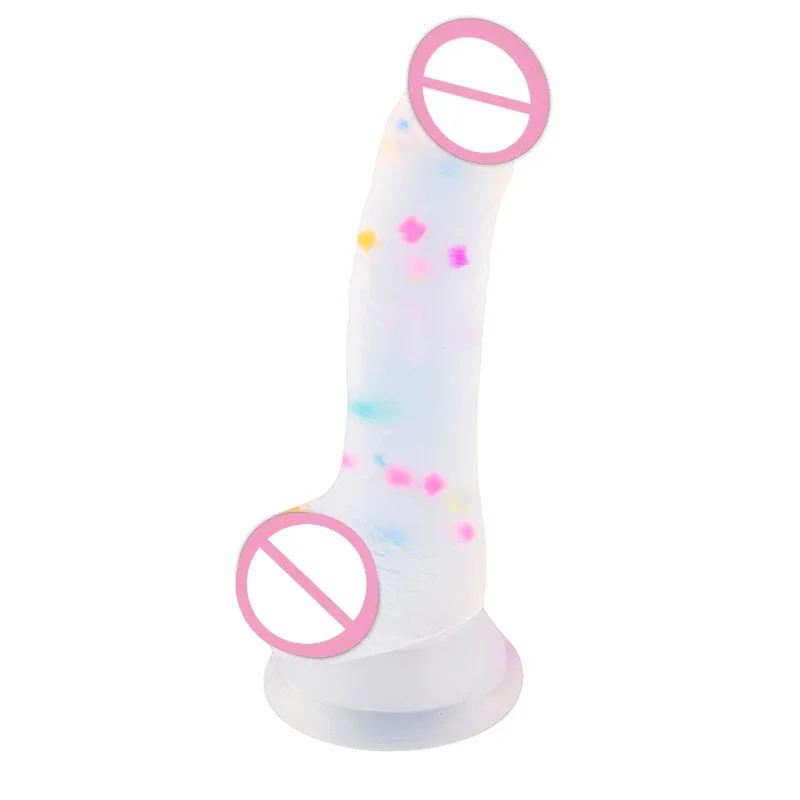 Gode à confettis en silicone transparent, gode réaliste avec ventouse de bain pour jeu mains libres, pénis réaliste pour femmes et couples