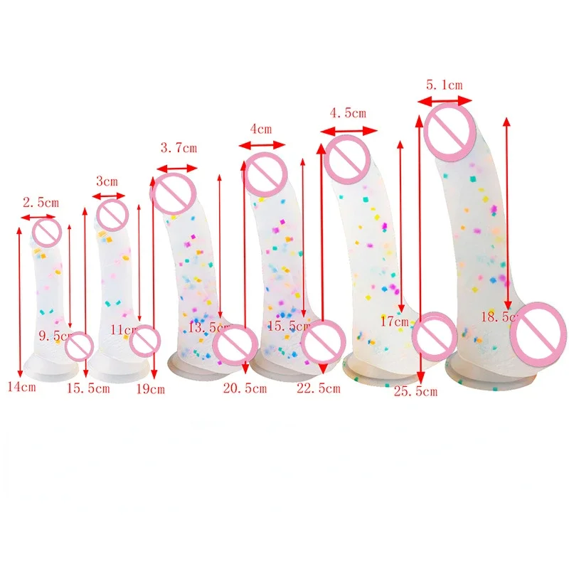Gode à confettis en silicone transparent, gode réaliste avec ventouse de bain pour jeu mains libres, pénis réaliste pour femmes et couples