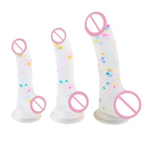 Gode à confettis en silicone transparent, gode réaliste avec ventouse de bain pour jeu mains libres, pénis réaliste pour femmes et couples