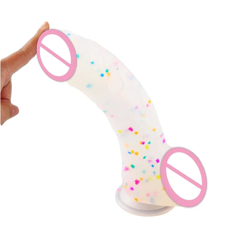 Gode à confettis en silicone transparent, gode réaliste avec ventouse de bain pour jeu mains libres, pénis réaliste pour femmes et couples