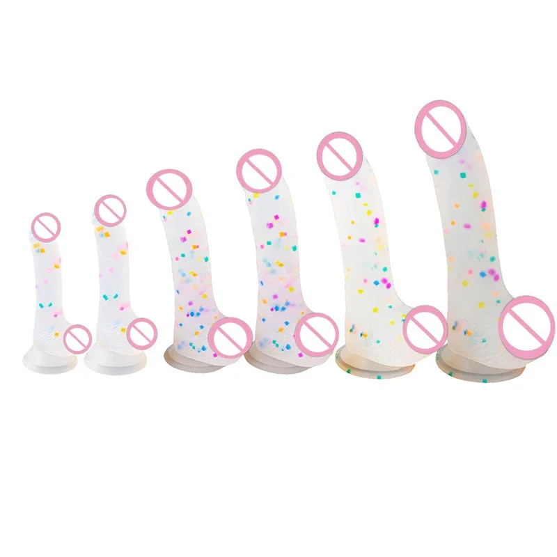Gode à confettis en silicone transparent, gode réaliste avec ventouse de bain pour jeu mains libres, pénis réaliste pour femmes et couples