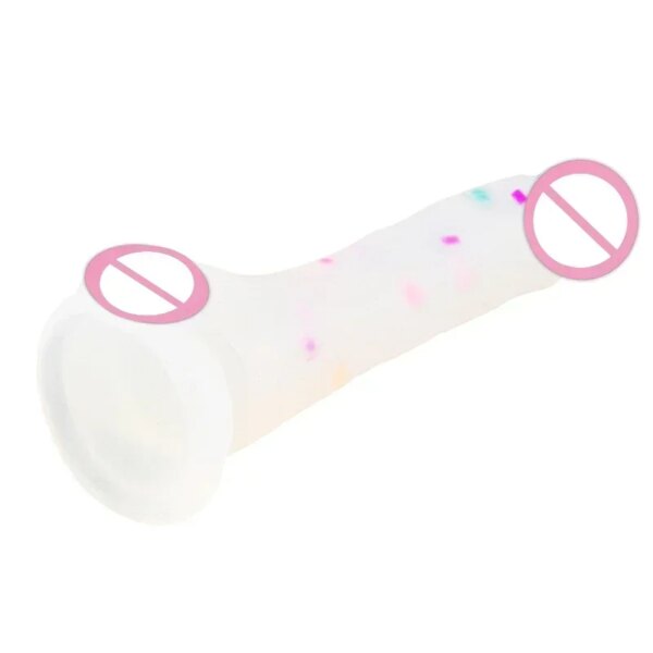 Gode à confettis en silicone transparent, gode réaliste avec ventouse de bain pour jeu mains libres, pénis réaliste pour femmes et couples – Image 4