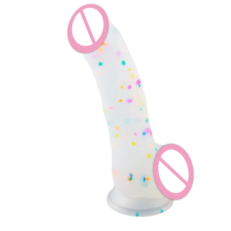 Gode à confettis en silicone transparent, gode réaliste avec ventouse de bain pour jeu mains libres, pénis réaliste pour femmes et couples
