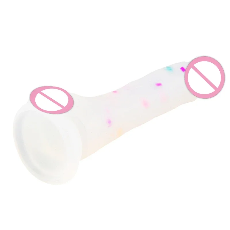 Gode à confettis en silicone transparent, gode réaliste avec ventouse de bain pour jeu mains libres, pénis réaliste pour femmes et couples