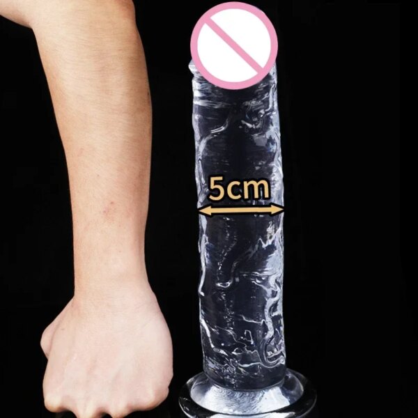 Godemiché Réaliste en Silicone Transparent avec Ventouse pour Femme, Jeu Mains Libres, pour le Sexe, le Point G, le Jaune d'Adulte – Image 3