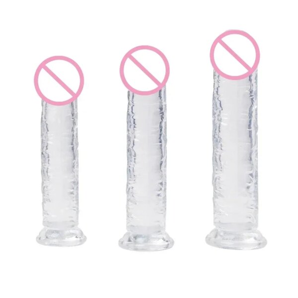 Godemiché Réaliste en Silicone Transparent avec Ventouse pour Femme, Jeu Mains Libres, pour le Sexe, le Point G, le Jaune d'Adulte – Image 5
