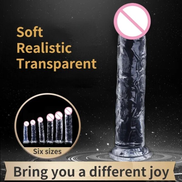 Godemiché Réaliste en Silicone Transparent avec Ventouse pour Femme, Jeu Mains Libres, pour le Sexe, le Point G, le Jaune d'Adulte – Image 2