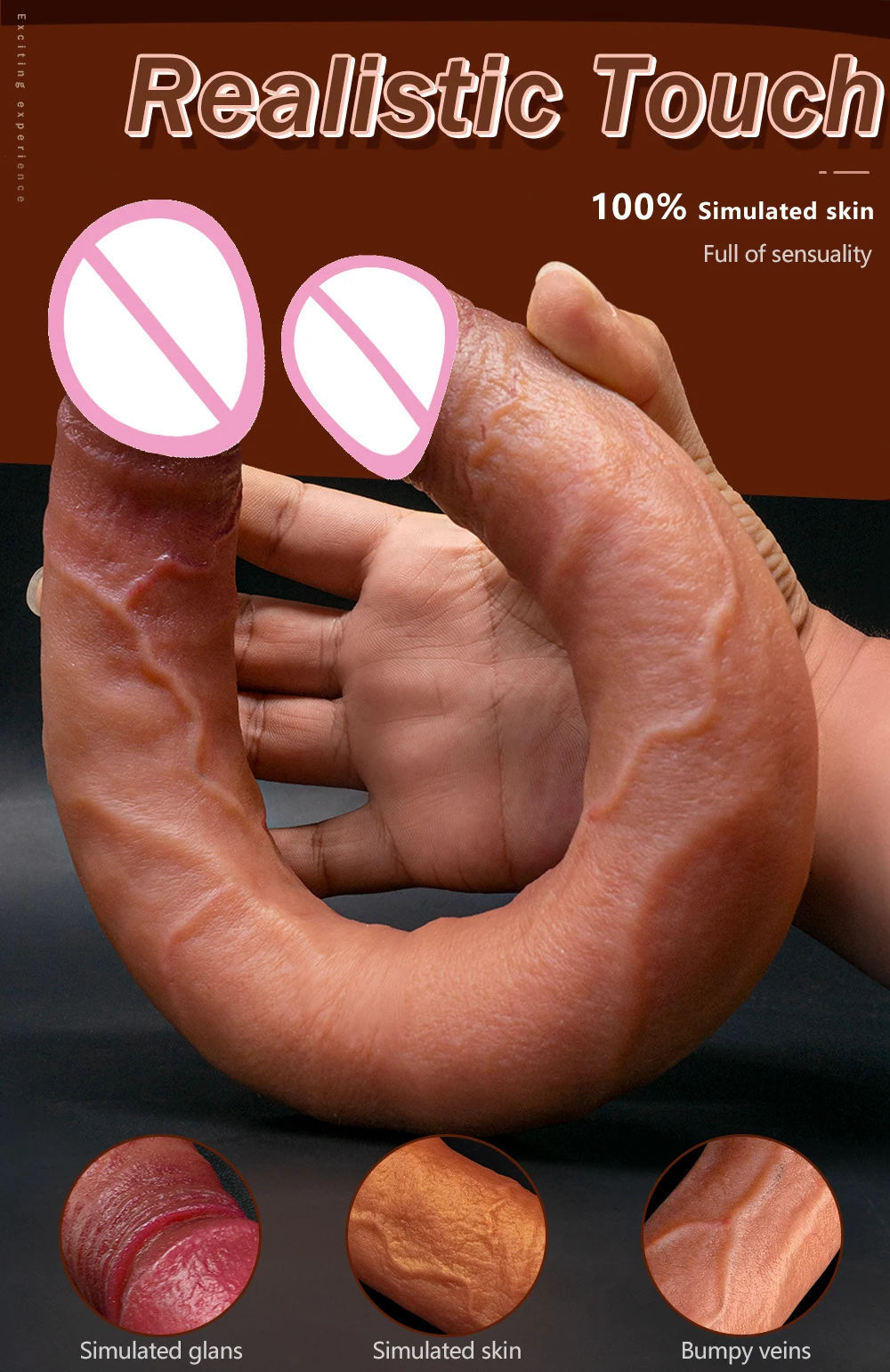 Gode long réaliste à double extrémité pour femme, pénis flexible, mastyljaune, jouets sexuels pour lesbiennes, 40cm de chair