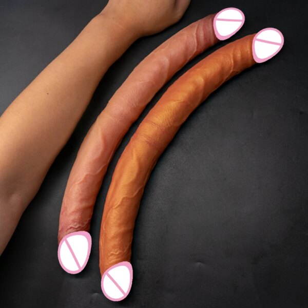 Gode long réaliste à double extrémité pour femme, pénis flexible, mastyljaune, jouets sexuels pour lesbiennes, 40cm de chair – Image 4
