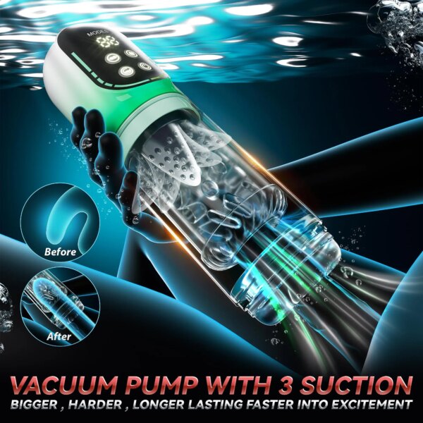 Pompe à Pénis avec Affichage LED, Rotation de Poussée existent, Masturbateur Masculin, Pompe à Pénis, Poche à Succion, Machine à Fellation, Jouets Sexuels, 2024 – Image 3