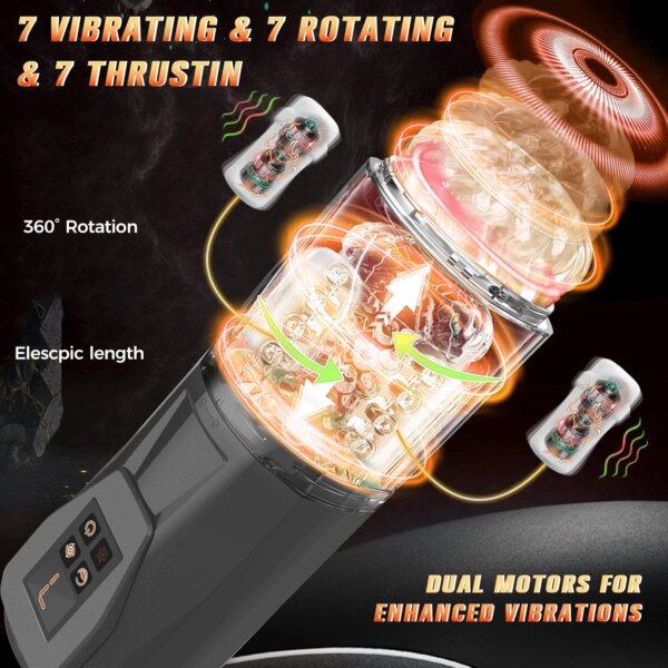 Vibromasseur automatique 3 en 1 pour hommes, vibromasseur rotatif, poussant et léchant, entraîneur de pénis masculin, jouets sexuels pour adultes, texturé en 3D – Image 4
