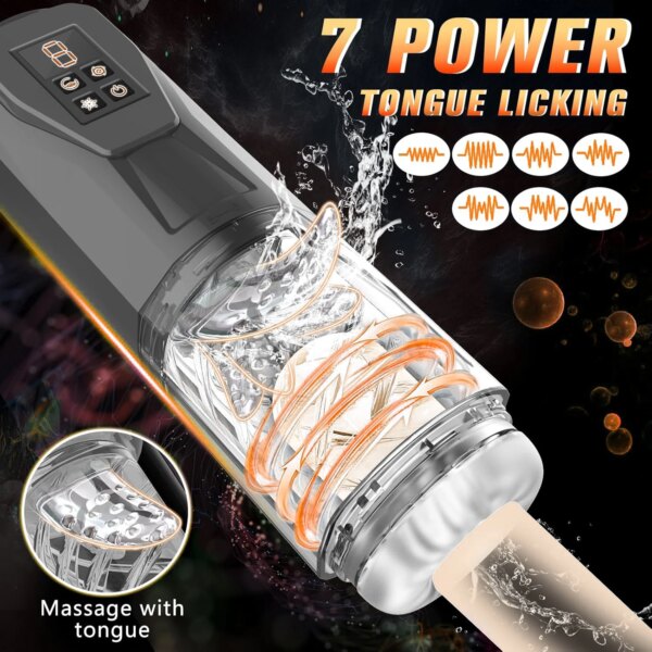Vibromasseur automatique 3 en 1 pour hommes, vibromasseur rotatif, poussant et léchant, entraîneur de pénis masculin, jouets sexuels pour adultes, texturé en 3D – Image 3