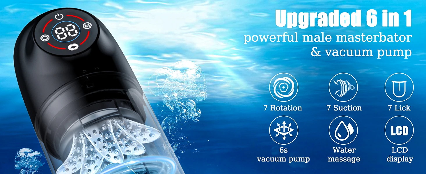 Pompe à pénis à rotation automatique LCD pour hommes, masturbateur masculin, succion, léchage, 6s, pompe à pénis sous vide, eau, SPA, vraie poche, chatte, jouets sexuels, 18, nouveau
