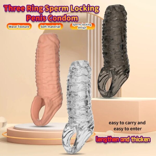 Manchon de pénis réutilisable pour homme, anneaux péniens, éjaculation retardée, UNIS issement du clitoris, agrandissement de la buse, jouets sexy, le plus récent – Image 2