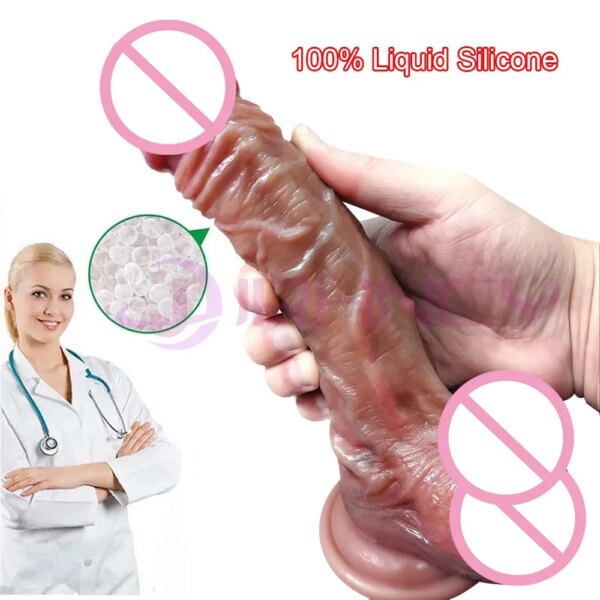 Sangle sur godes réalistes pour femmes lesbiennes peau réaliste coulissant prépuce testicules gode pour Anal grosse bite jouets sexuels pénis – Image 3