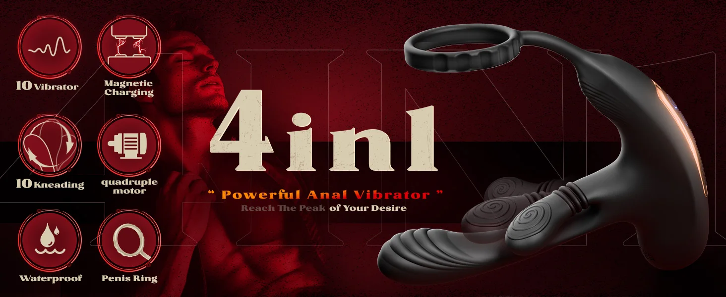 Vibromasseur anal à pétrissage circulaire 3 en 1 pour homme, masseur de prostate masculin, anneau pénien, plug anal, jouets sexuels pour adultes en forme de L, 360 °, 18