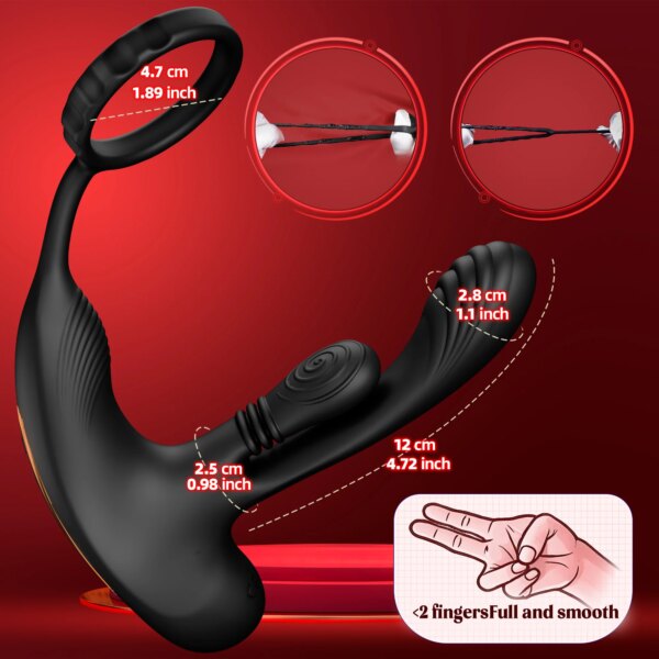 Vibromasseur anal à pétrissage circulaire 3 en 1 pour homme, masseur de prostate masculin, anneau pénien, plug anal, jouets sexuels pour adultes en forme de L, 360 °, 18 – Image 5