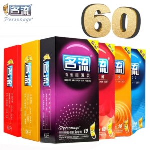 PERSONAGE 60 pièces préservatifs pour hommes 6 sortes fil de particules Ultra mince préservatif à pointes en Latex naturel produit sexuel adulte petit préservatif
