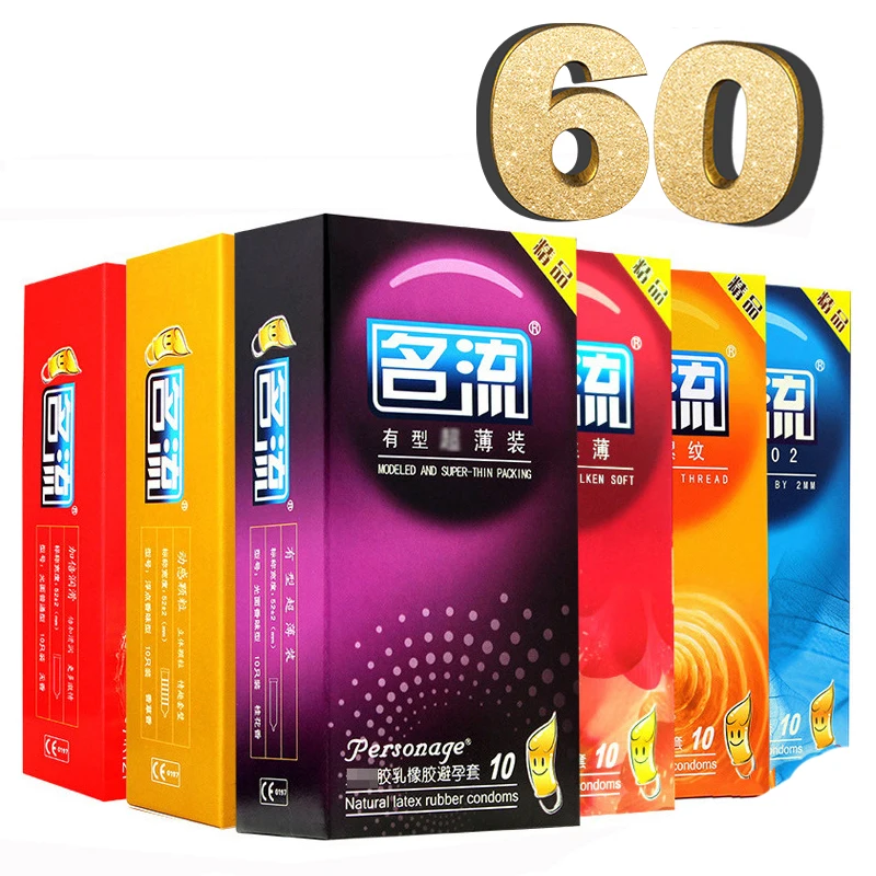 PERSONAGE 60 pièces préservatifs pour hommes 6 sortes fil de particules Ultra mince préservatif à pointes en Latex naturel produit sexuel adulte petit préservatif
