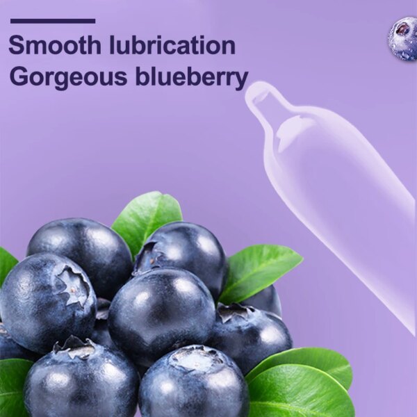 10 pièces préservatifs saveur de Fruit jouet sexuel pour hommes goût de fraise myrtille manches de pénis préservatif Ultra mince produit sexuel réutilisable pour adulte – Image 3