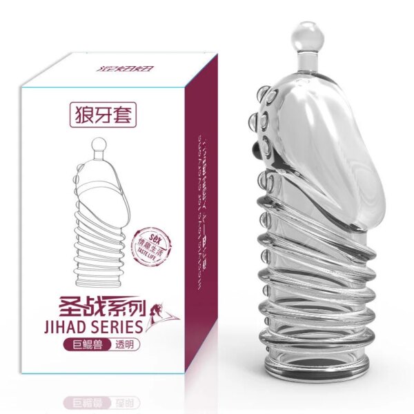 Préservatif point G réutilisable 3D en cristal pour homme, bâton de dents de loup avec épines, manches de pénis, jouets sexuels à pointes pour Couple, Sex Shop pour adultes – Image 2