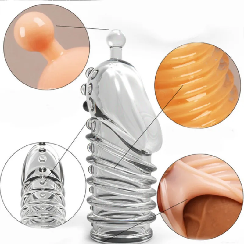 Préservatif point G réutilisable 3D en cristal pour homme, bâton de dents de loup avec épines, manches de pénis, jouets sexuels à pointes pour Couple, Sex Shop pour adultes