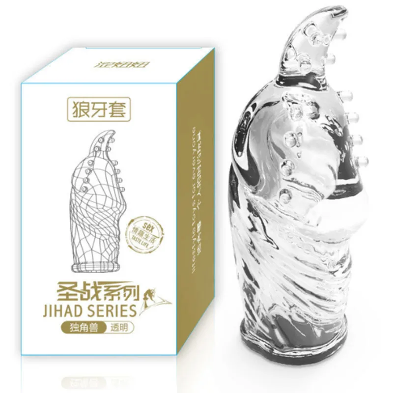 Préservatif point G réutilisable 3D en cristal pour homme, bâton de dents de loup avec épines, manches de pénis, jouets sexuels à pointes pour Couple, Sex Shop pour adultes