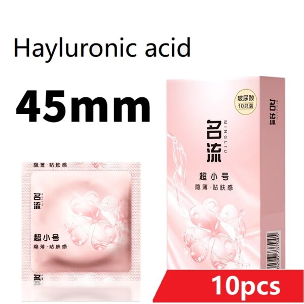 Préservatif Ultra fin pour hommes, 45mm, manches de pénis en Latex naturel, 10 pièces, lubrifiant à l'acide hyaluronique, jouets sexuels, Contraception sûre